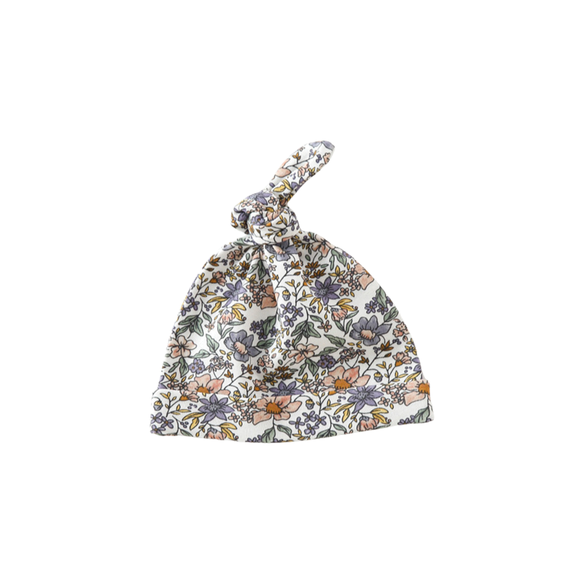 Scout top knot baby beanie in wildflower wonder