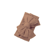 Bowie Double Bow baby headband in Sienna , soft ribbed knit with re-tieable double bow