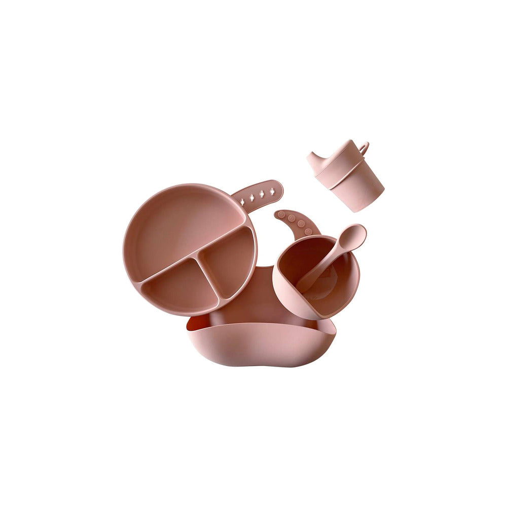 Silicone baby feeding set in brandy rose