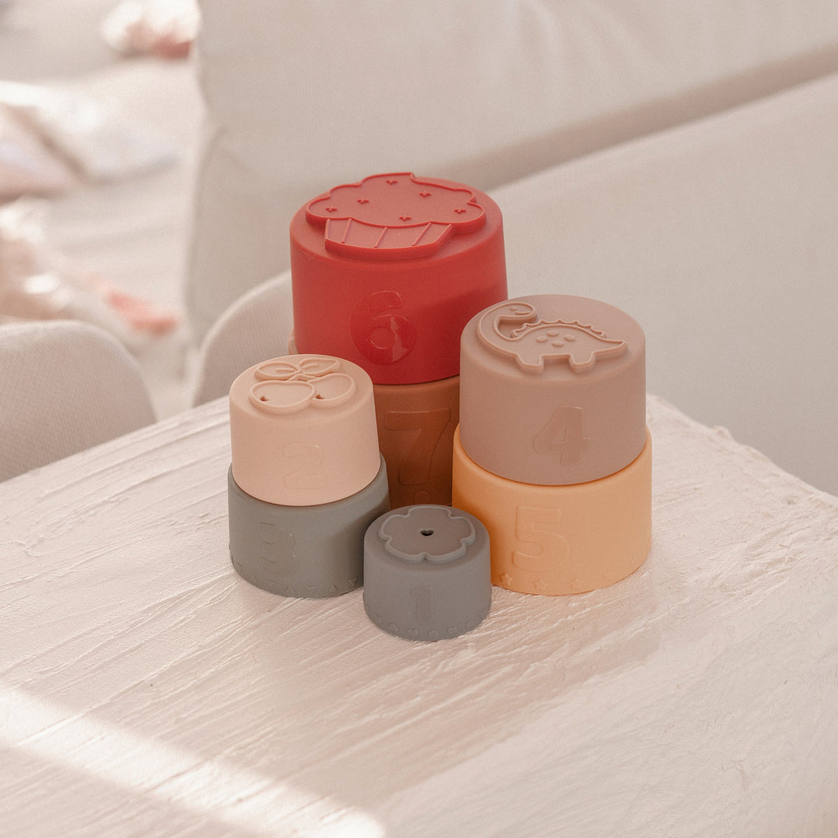 Silicone baby stacking cups bath & beach in earthy