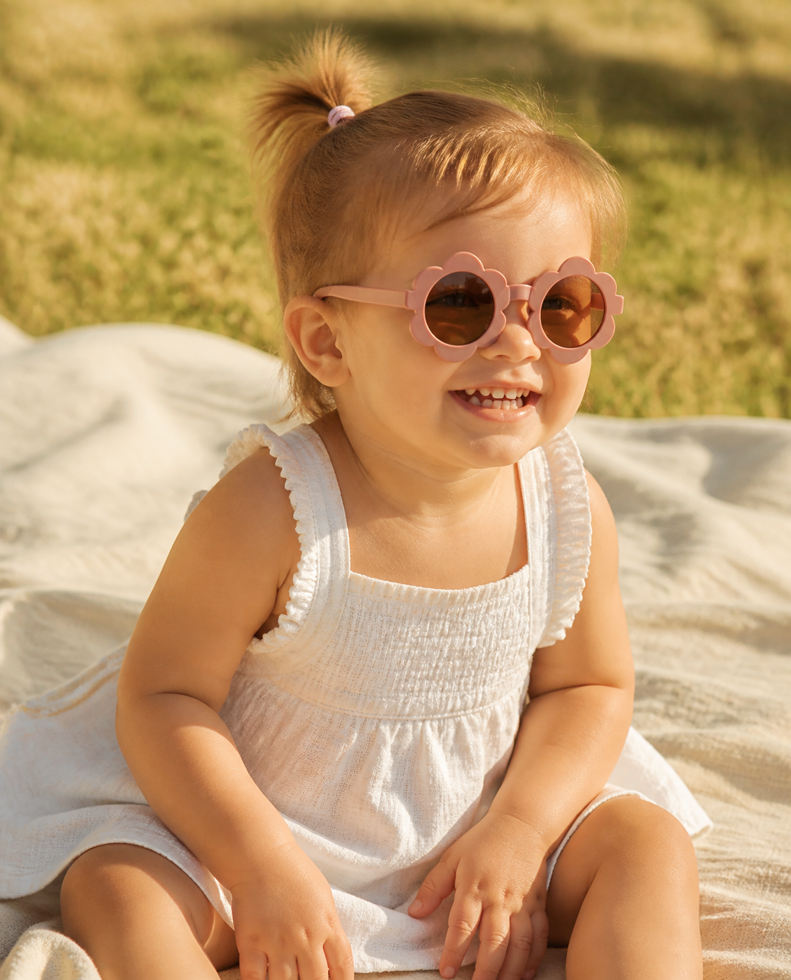 Toddler in flower sunglasses