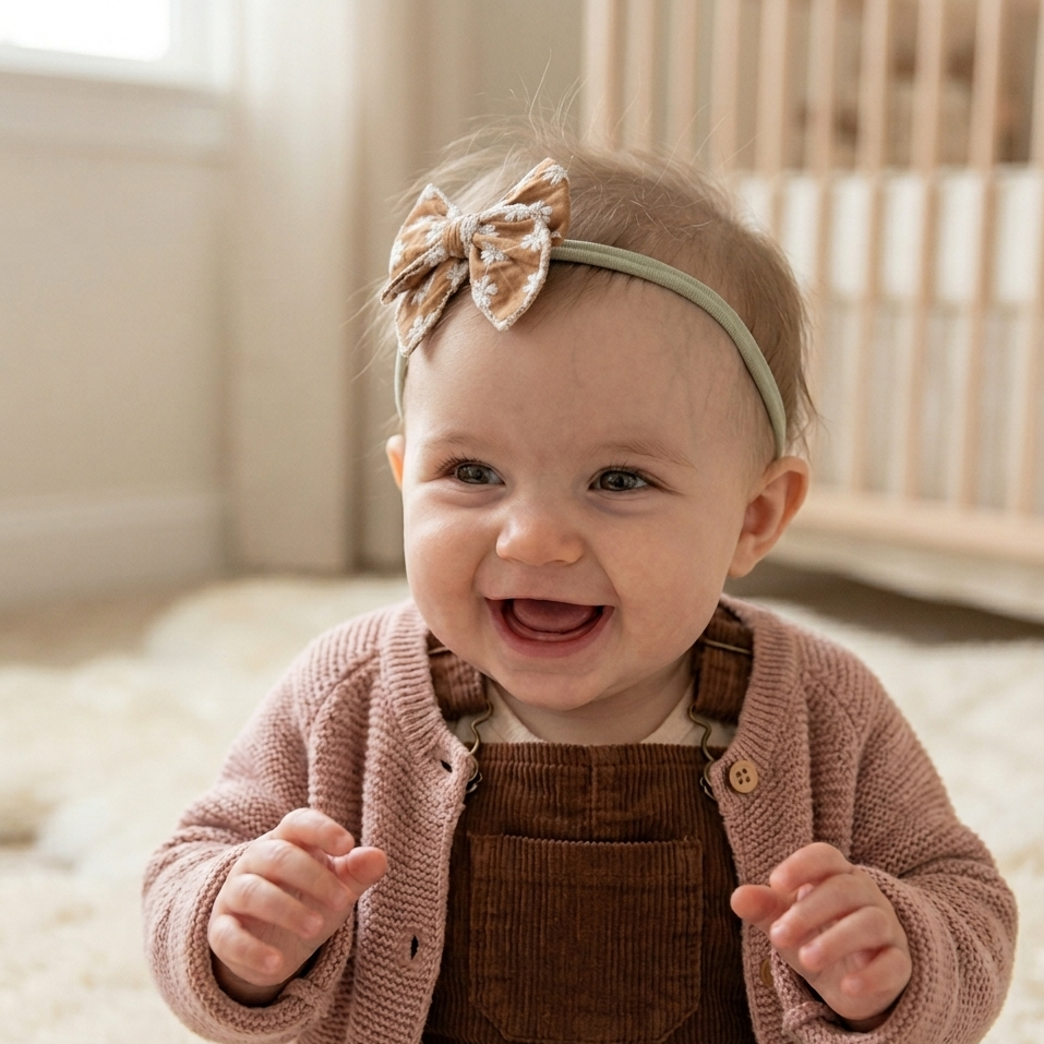 Frankie Bow Headband in Toffee Bloom, close-up of the oversized floral bow