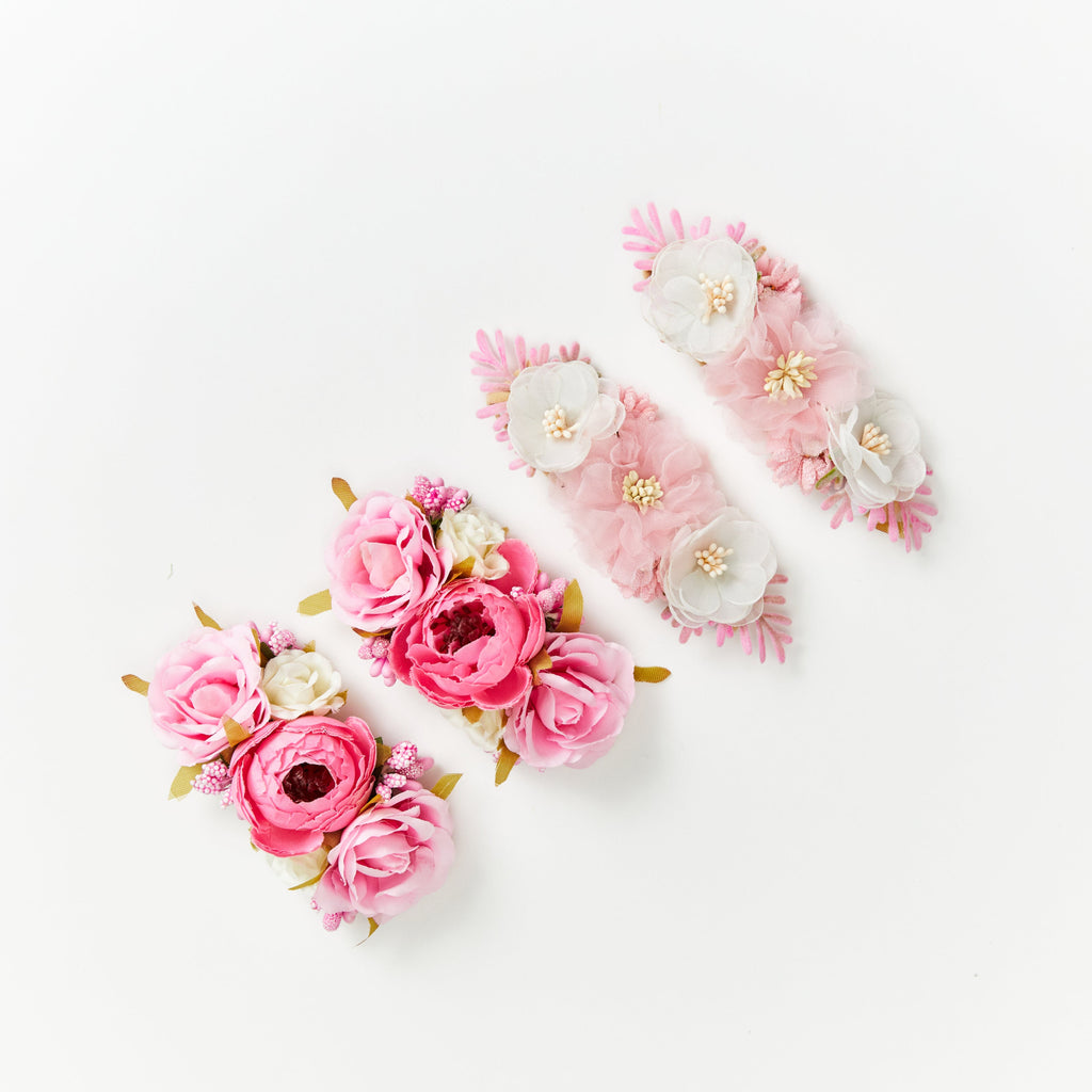 Baby girl wearing baby headband with floral — Delicate Baby Flower Crown with Pearls: Flower Girl Headband