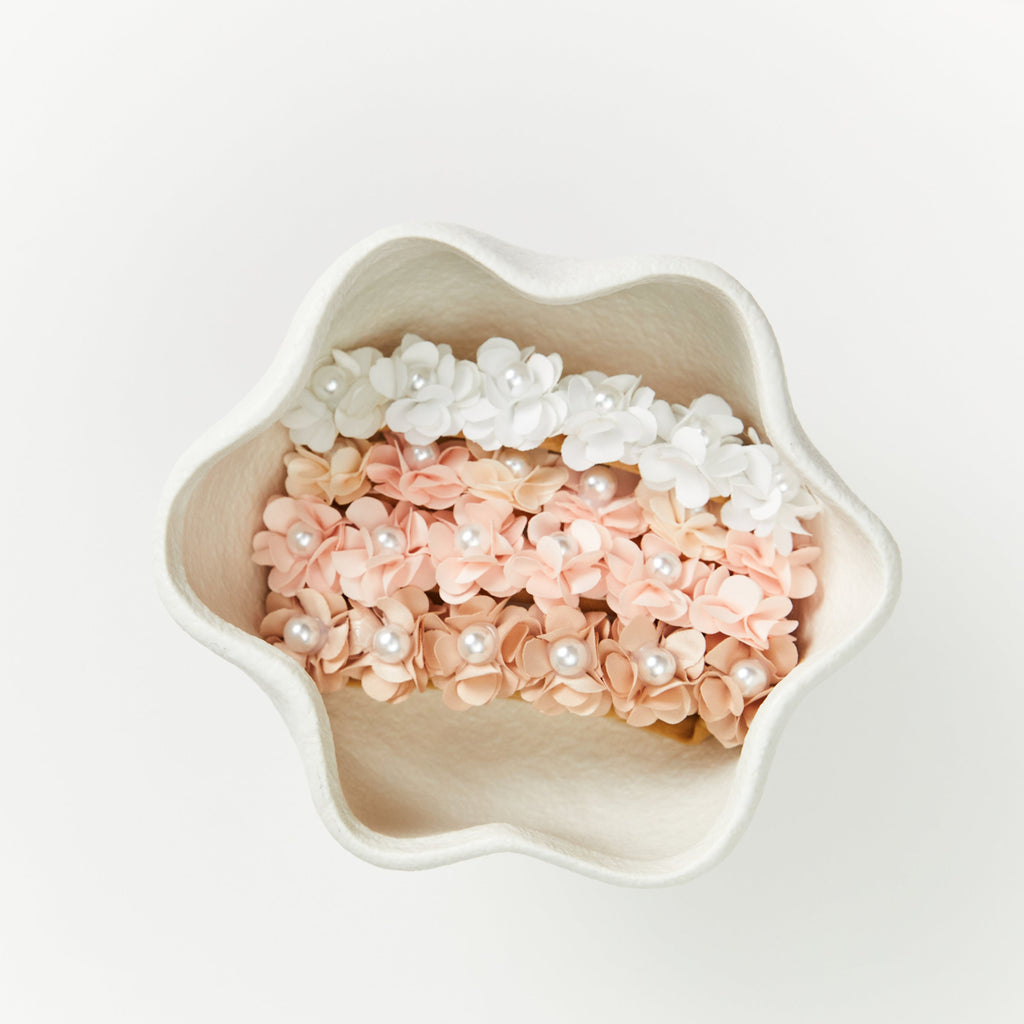 Delicate Baby Flower Crown with Pearls: Sunset Snow Flower Girl Headband