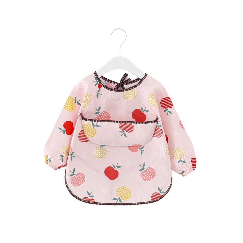 That’s apples baby smock bib with long sleeves, waterproof feeding smock with apple fruit design