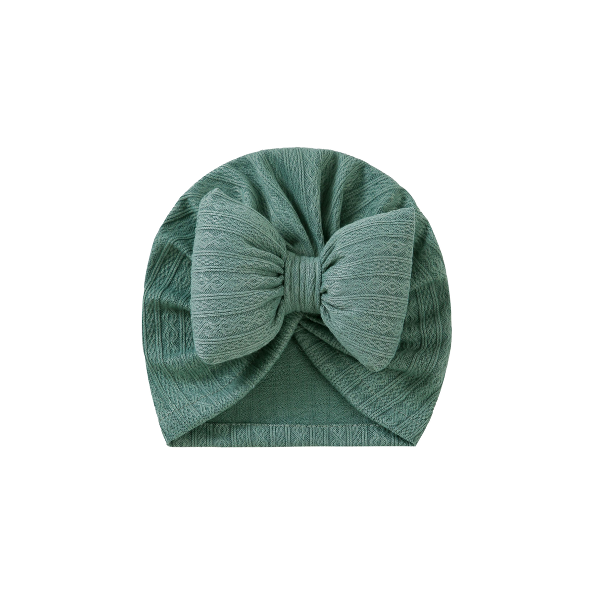 Tully diamond knit bow baby turban in fern green