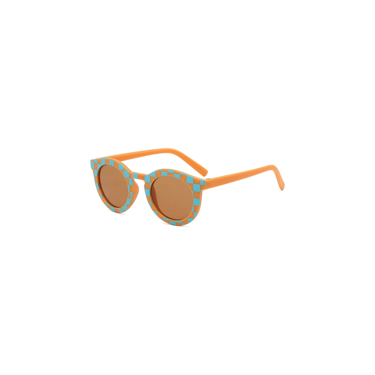 Vera retro baby sunglasses in aqua and tangerine checkerboard