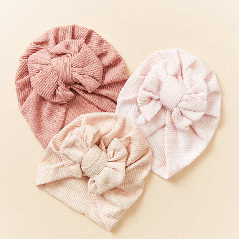Baby Girl Waffle Bow Turban in White