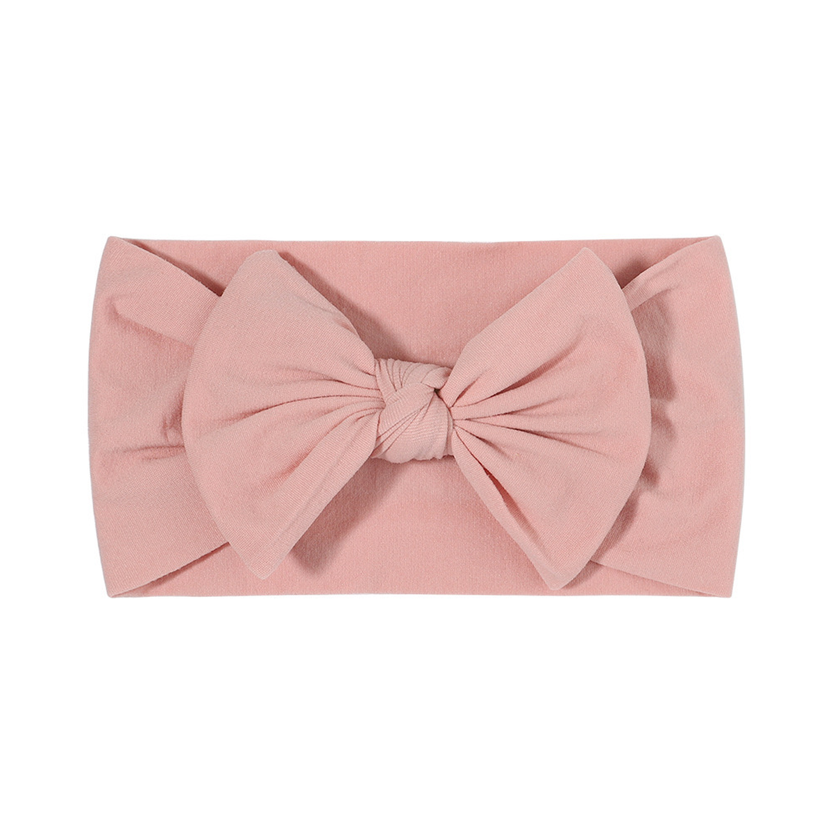 Plain blush nylon bow baby headband with a big knotted bow on a wide soft stretch band, Wren range, Sommerfugl Kids