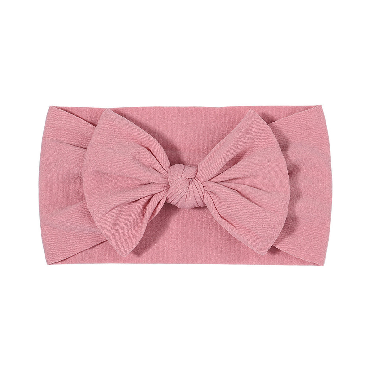 Plain flamingo nylon bow baby headband with a big knotted bow on a wide soft stretch band, Wren range, Sommerfugl Kids