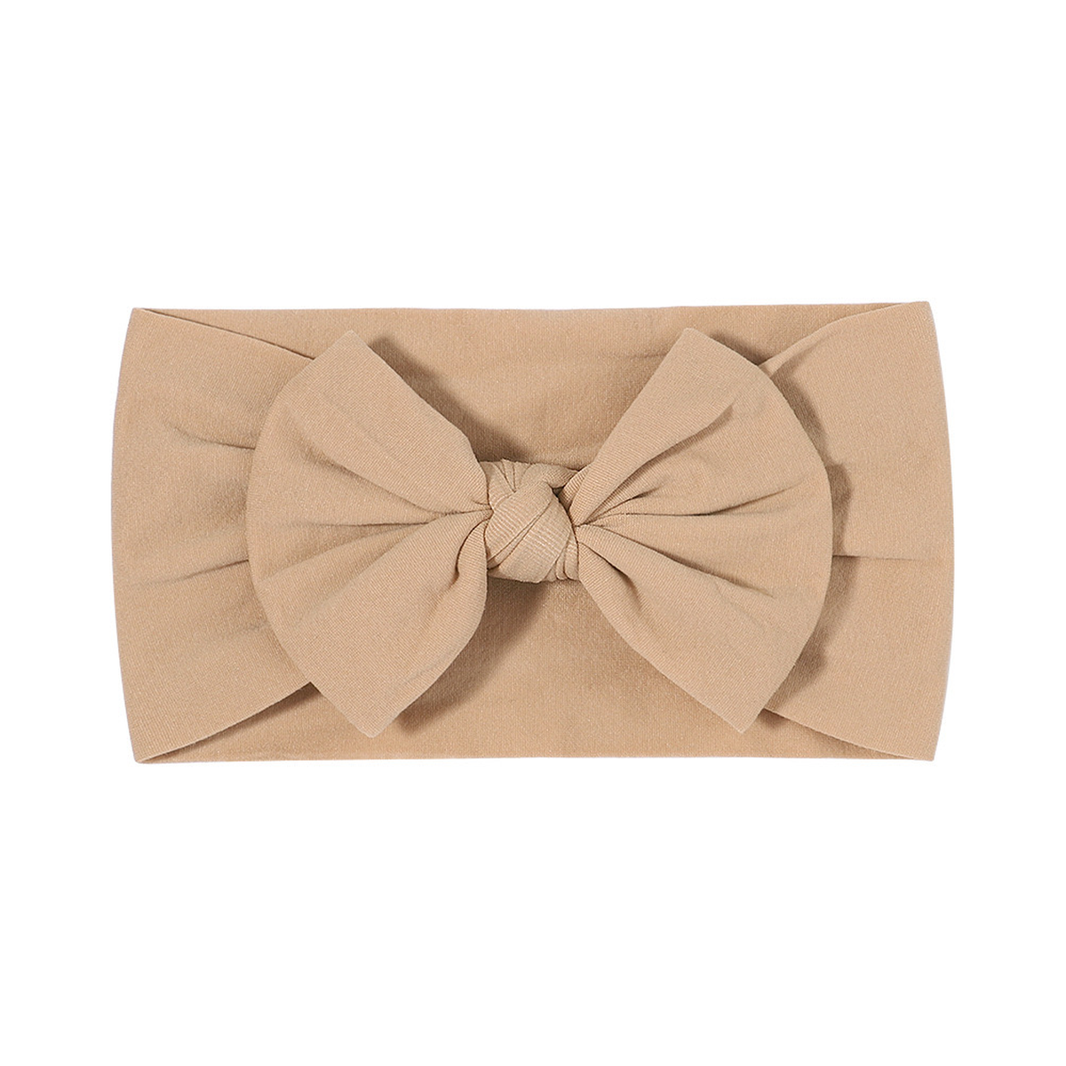 Plain oat nylon bow baby headband with a big knotted bow on a wide soft stretch band, Wren range, Sommerfugl Kids