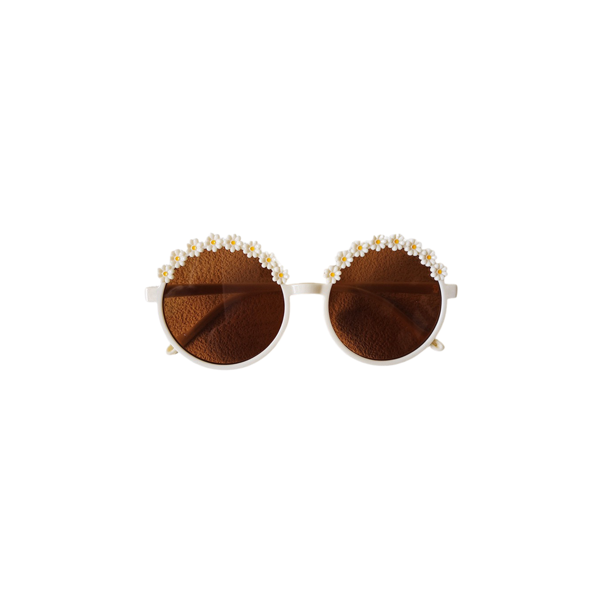 Ziggy daisy crown baby sunglasses in ivory, round ivory frames topped with little daisies, Sommerfugl Kids