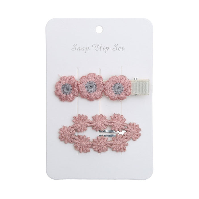Baby Girl Floral Embroidered Snap Hair Clip Set in Blush