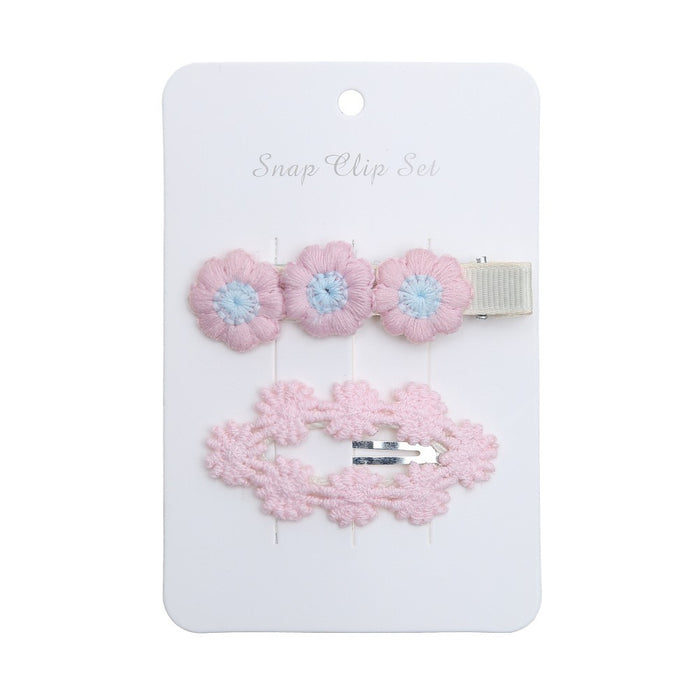 Baby Girl Floral Embroidered Snap Hair Clip Set in Fairy Floss