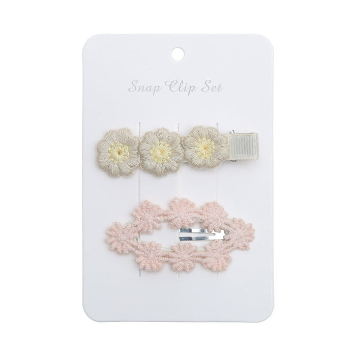 Baby Girl Floral Embroidered Snap Hair Clip Set in Ivory