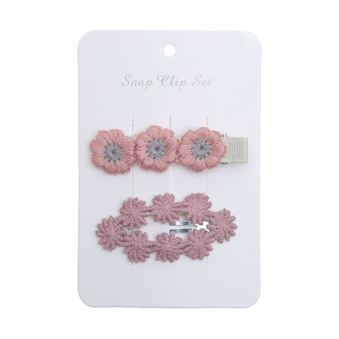 Baby Girl Floral Embroidered Snap Hair Clip Set in Orchid