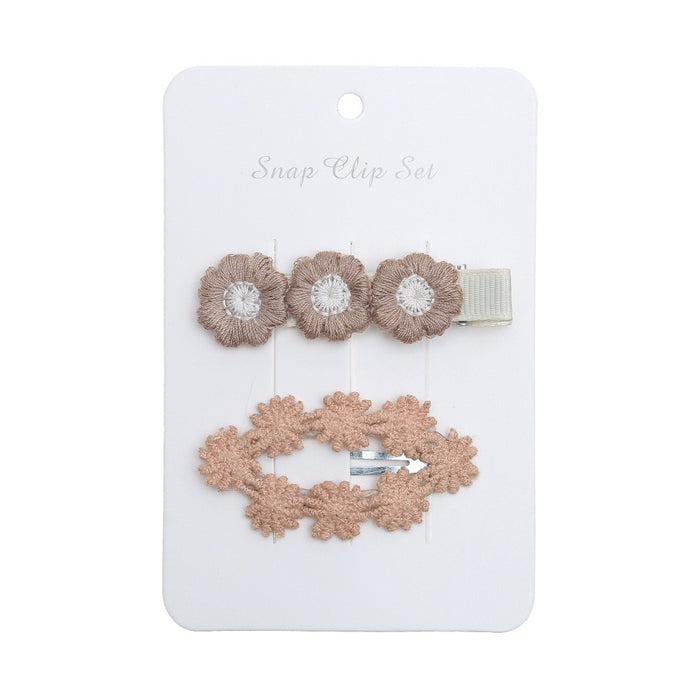Baby Girl Floral Embroidered Snap Hair Clip Set in Sienna