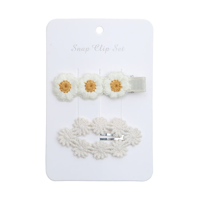 Baby Girl Floral Embroidered Snap Hair Clip Set in White