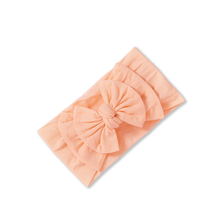 Baby Soft n Stretchy Double Bow Plain Headband — Peach