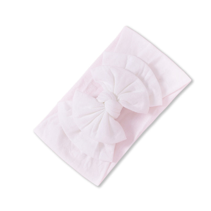 Baby Soft n Stretchy Double Bow Plain Headband — White