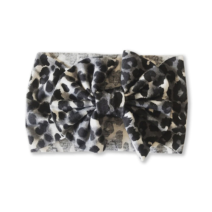 Baby Leopard Print Bow Headband — Large Dark