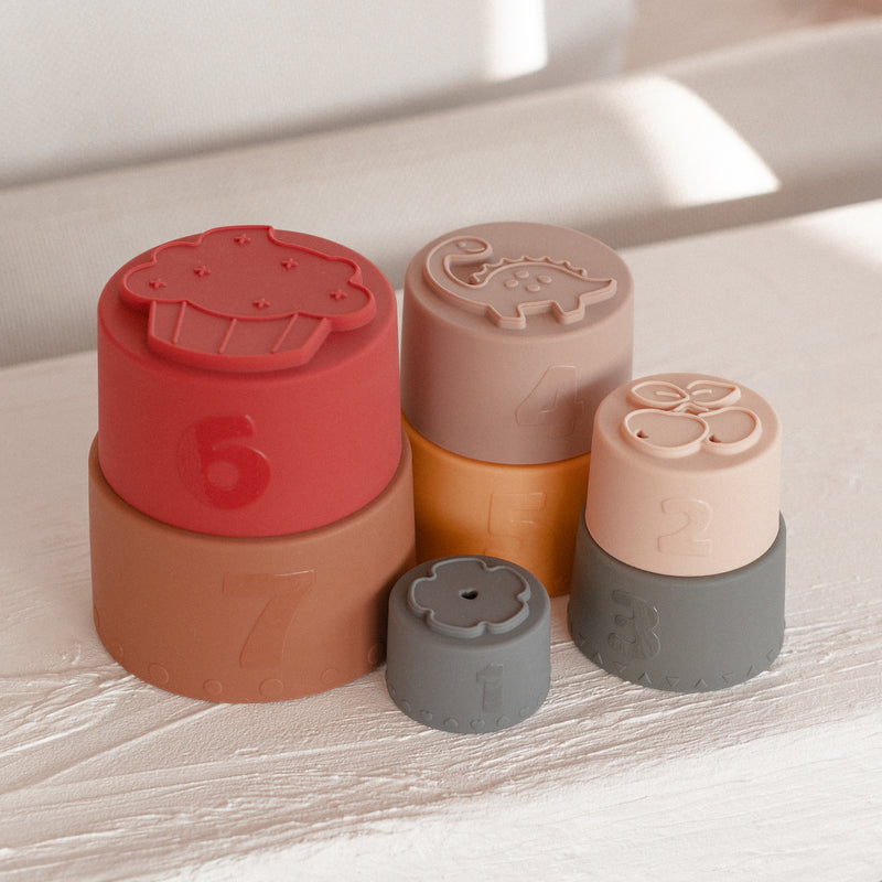 Silicone Baby Stacking Cups Bath & Beach — Earthy - Sommerfugl Kids