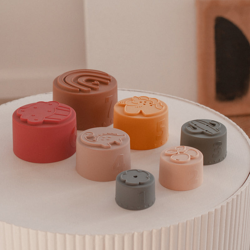 Silicone Baby Stacking Cups Bath & Beach — Earthy - Sommerfugl Kids