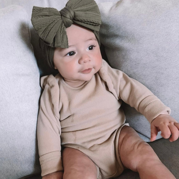 Baby Top Knot Double Bow Headband — Sage
