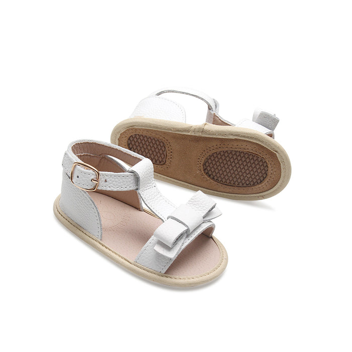Coconut White Leather Baby Bow Sandal