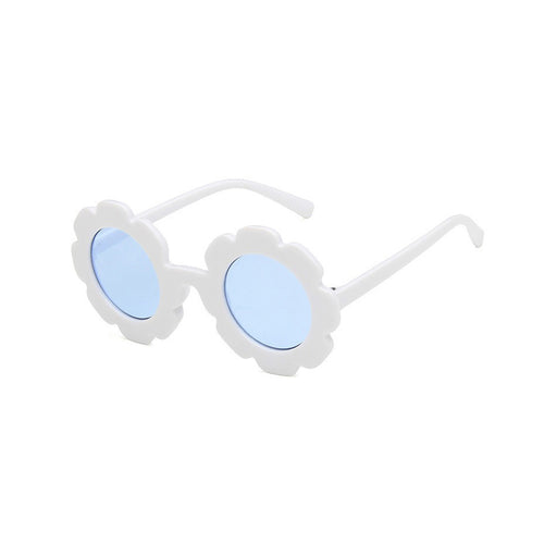 Edna Round Flower Sunglasses — White Frame Blue Lens - Sommerfugl Kids