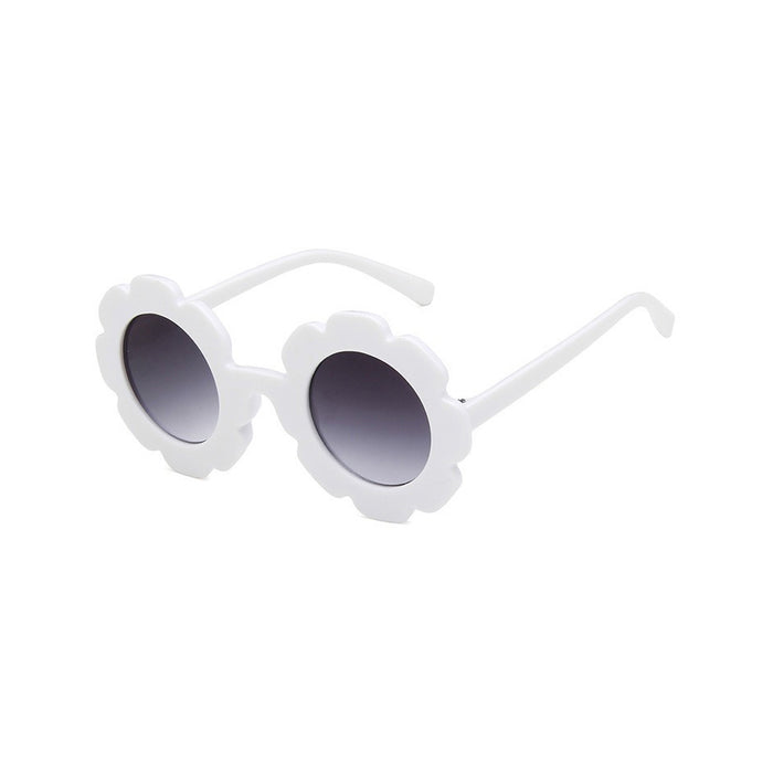 Edna Round Flower Sunglasses — White Frame Dark Lens