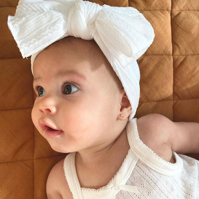 Baby Top Knot Double Bow Headband White