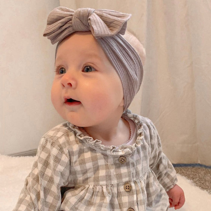 Baby Textured Single Soft Bow Knot Headband — Grey