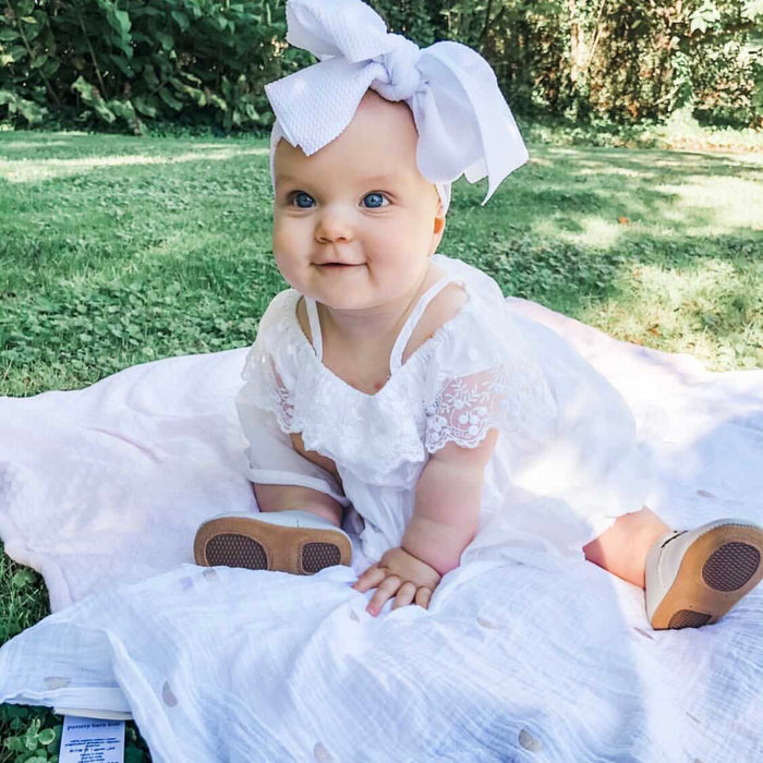 Baby Adjustable Bow Headband — White - Sommerfugl Kids