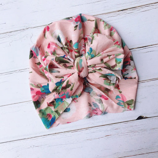 Baby Top Knot Bow Turban — Pink Floral - Sommerfugl Kids