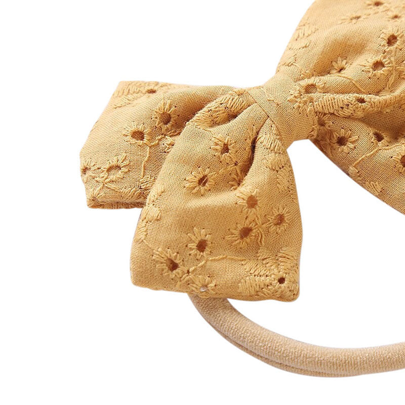 Little Embroidered Cotton Baby Bow — Mustard - Sommerfugl Kids