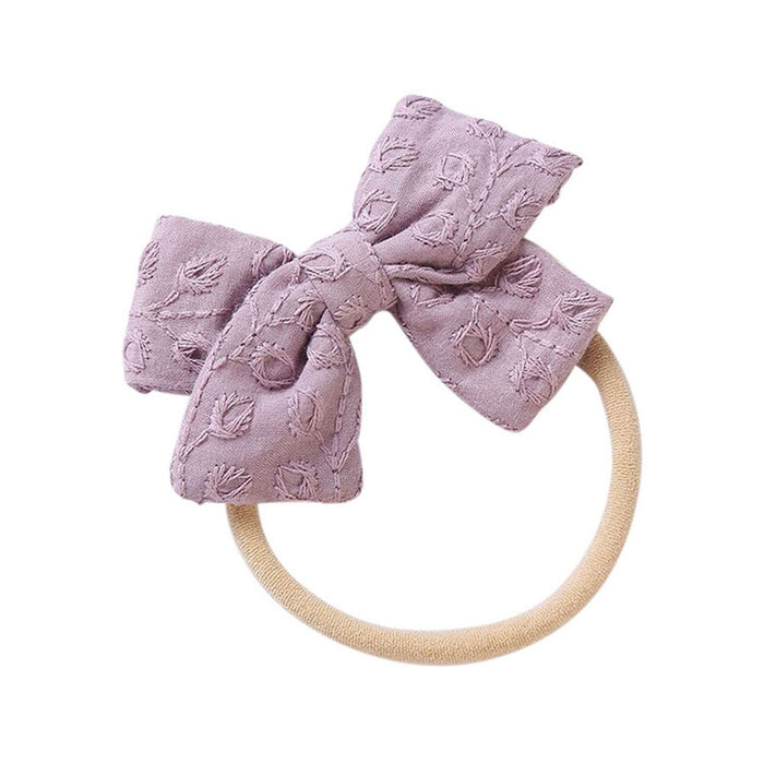Little Embroidered Cotton Baby Bow — Mauve