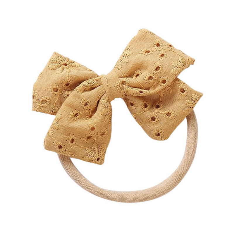 Little Embroidered Cotton Baby Bow — Mustard - Sommerfugl Kids