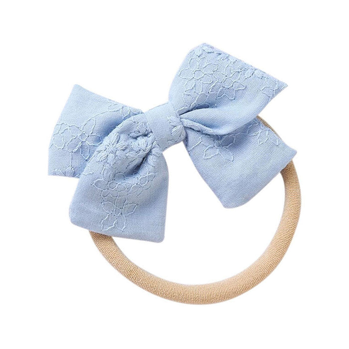 Little Embroidered Cotton Baby Bow — Sky - Sommerfugl Kids