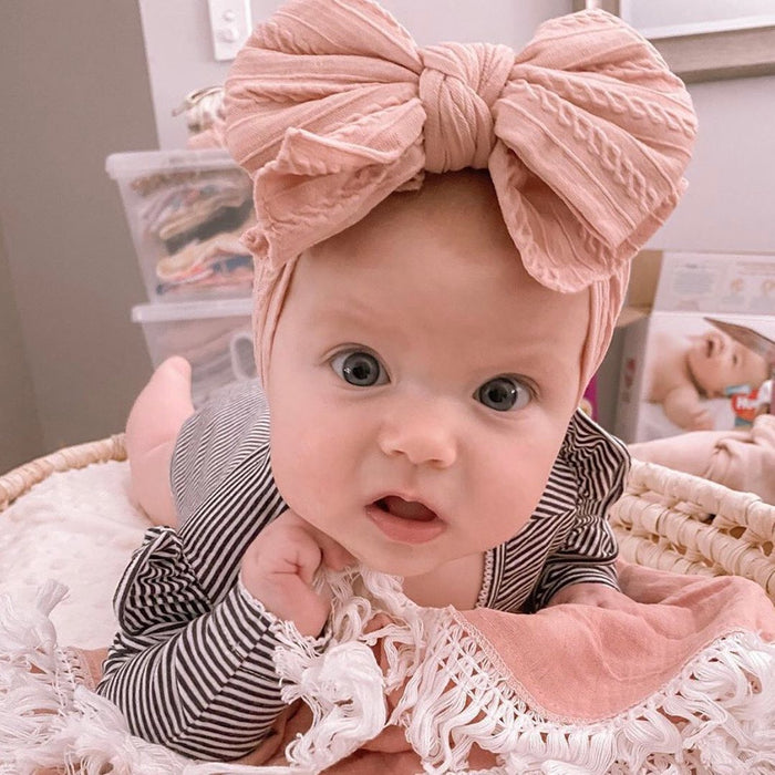 Baby Top Knot Double Bow Headband — Peach