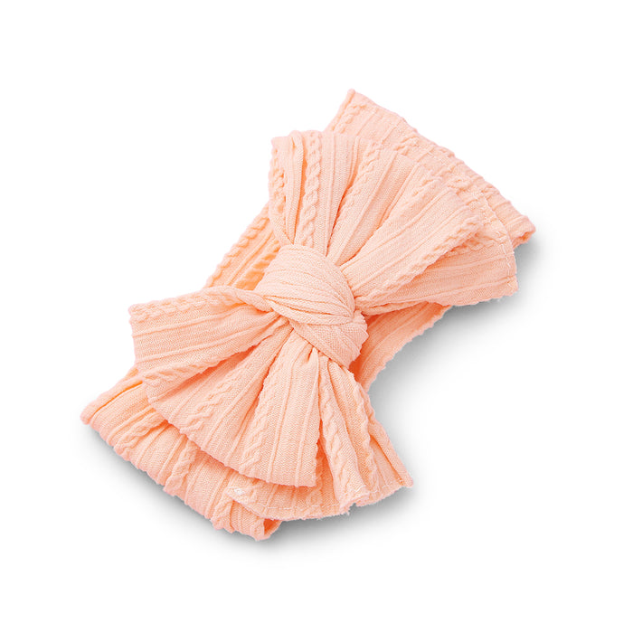Baby Top Knot Double Bow Headband — Peach