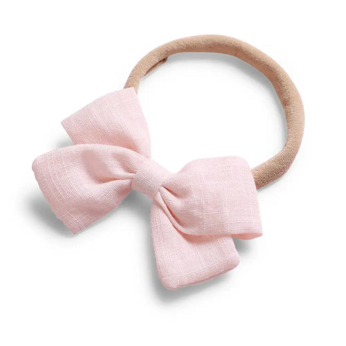 Baby Linen Bow Headband — Soft Pink