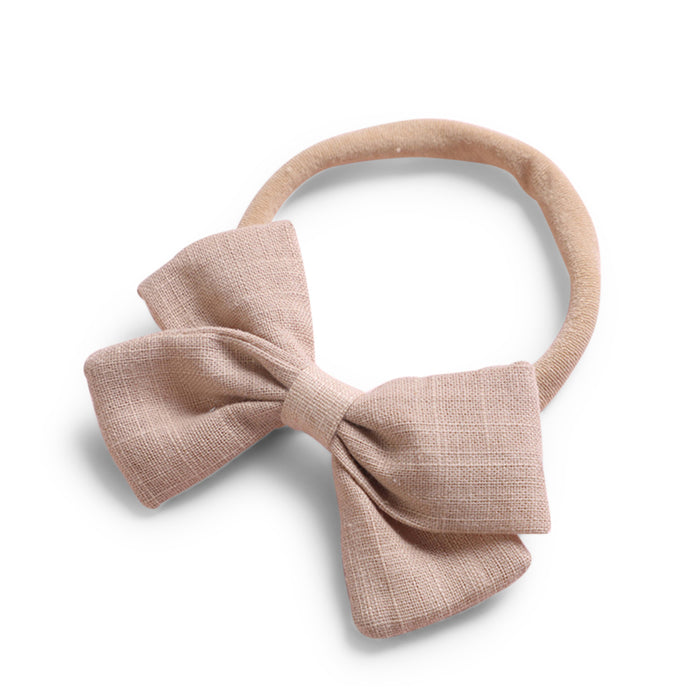 Baby Linen Bow Headband — Latte