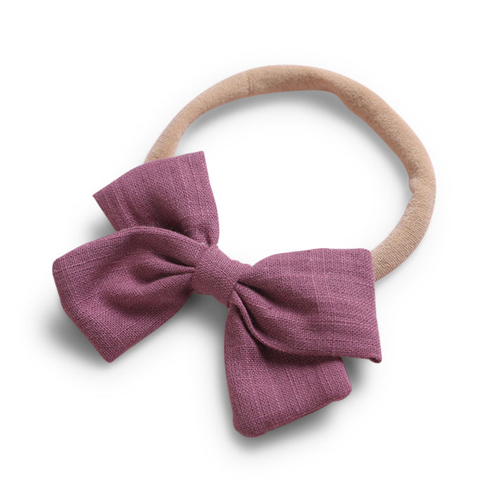 Baby Linen Bow Headband — Magenta