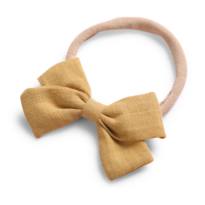 Baby Linen Bow Headband — Mustard