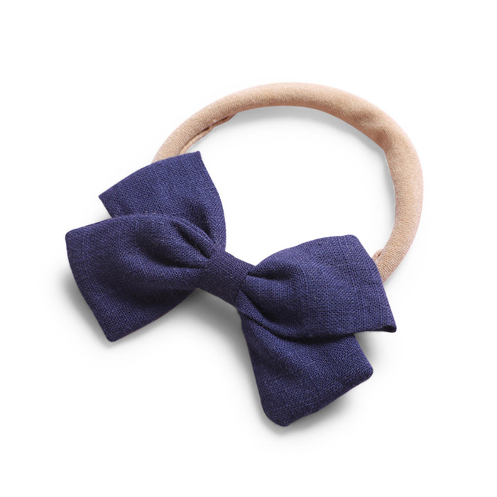 Baby Linen Bow Headband — Navy