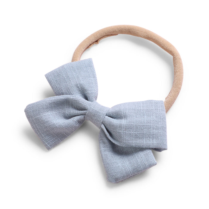 Baby Linen Bow Headband — Pale Blue