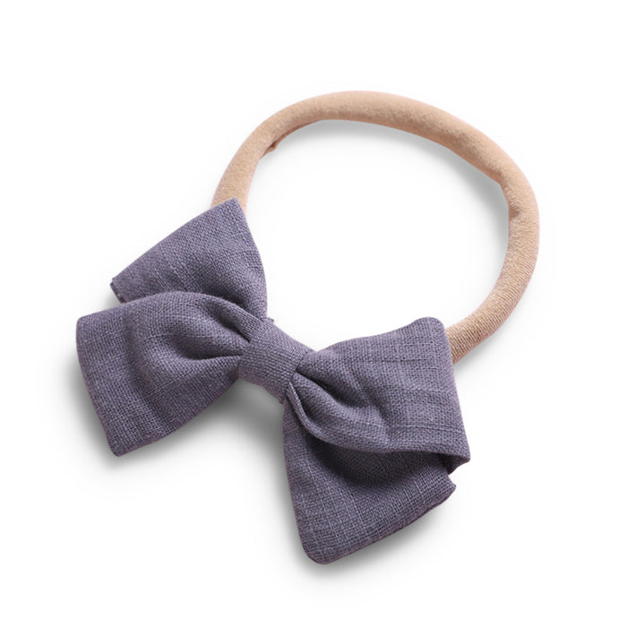 Baby Linen Bow Headband — Stone Blue