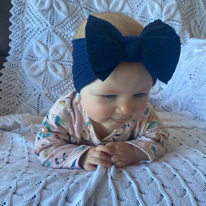 Baby Twist Cable Knit Bow Headband in Rust