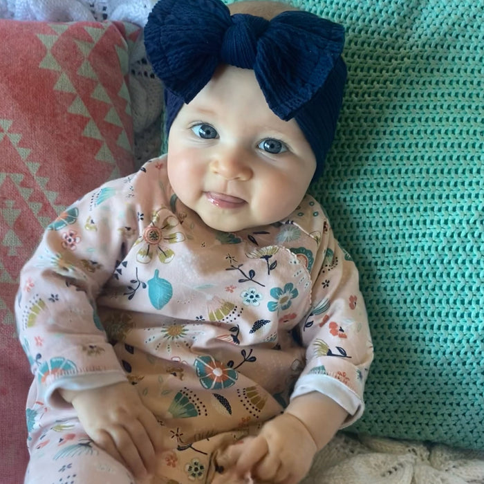 Baby Twist Cable Knit Bow Headband in Navy